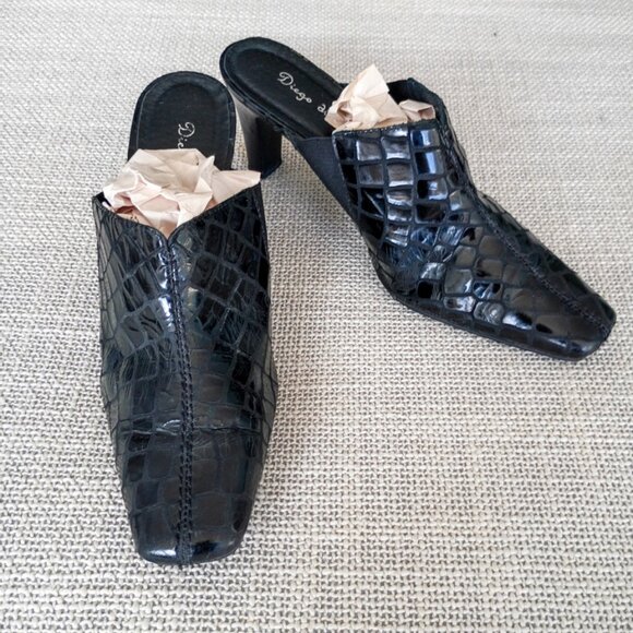Diego di Lucca Monica Black Leather Square Toe Mules Women’s Size 9.5 - Picture 2 of 10